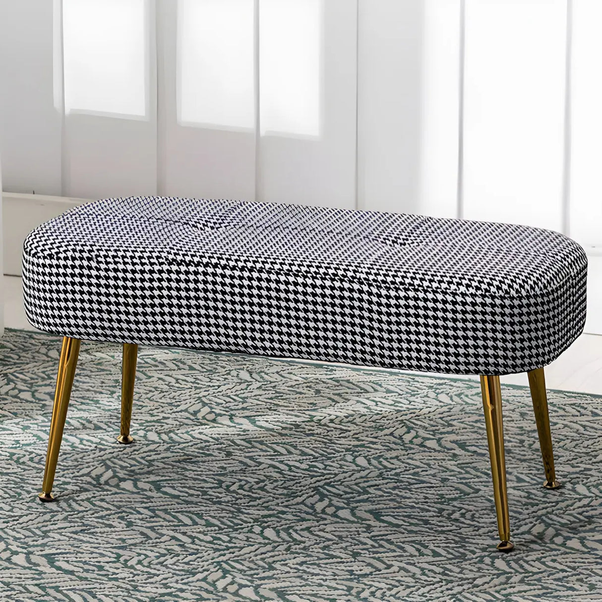 Modern Velvet Ottoman Bench with Gold Metal Legs, Set of 3 Image - 7