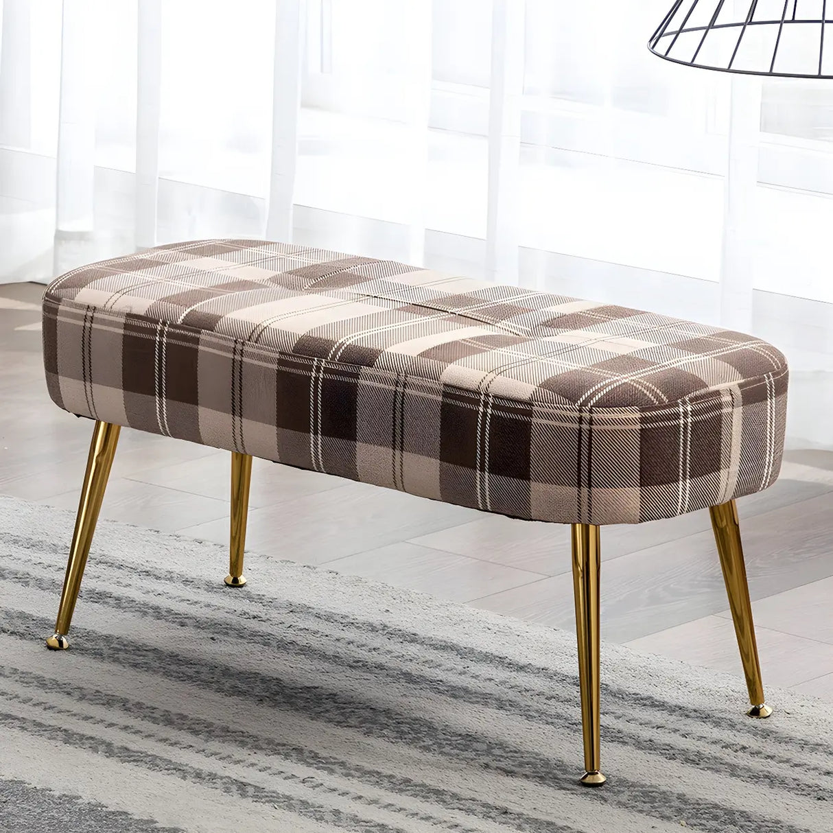 Modern Velvet Ottoman Bench with Gold Metal Legs, Set of 3 Image - 8