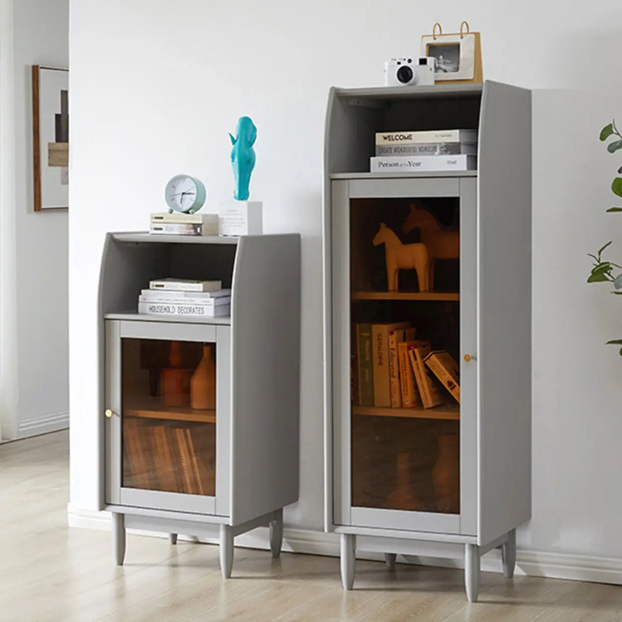 Modern Vertical Gray Wood Rectangle Closed Bookcase Image - 1