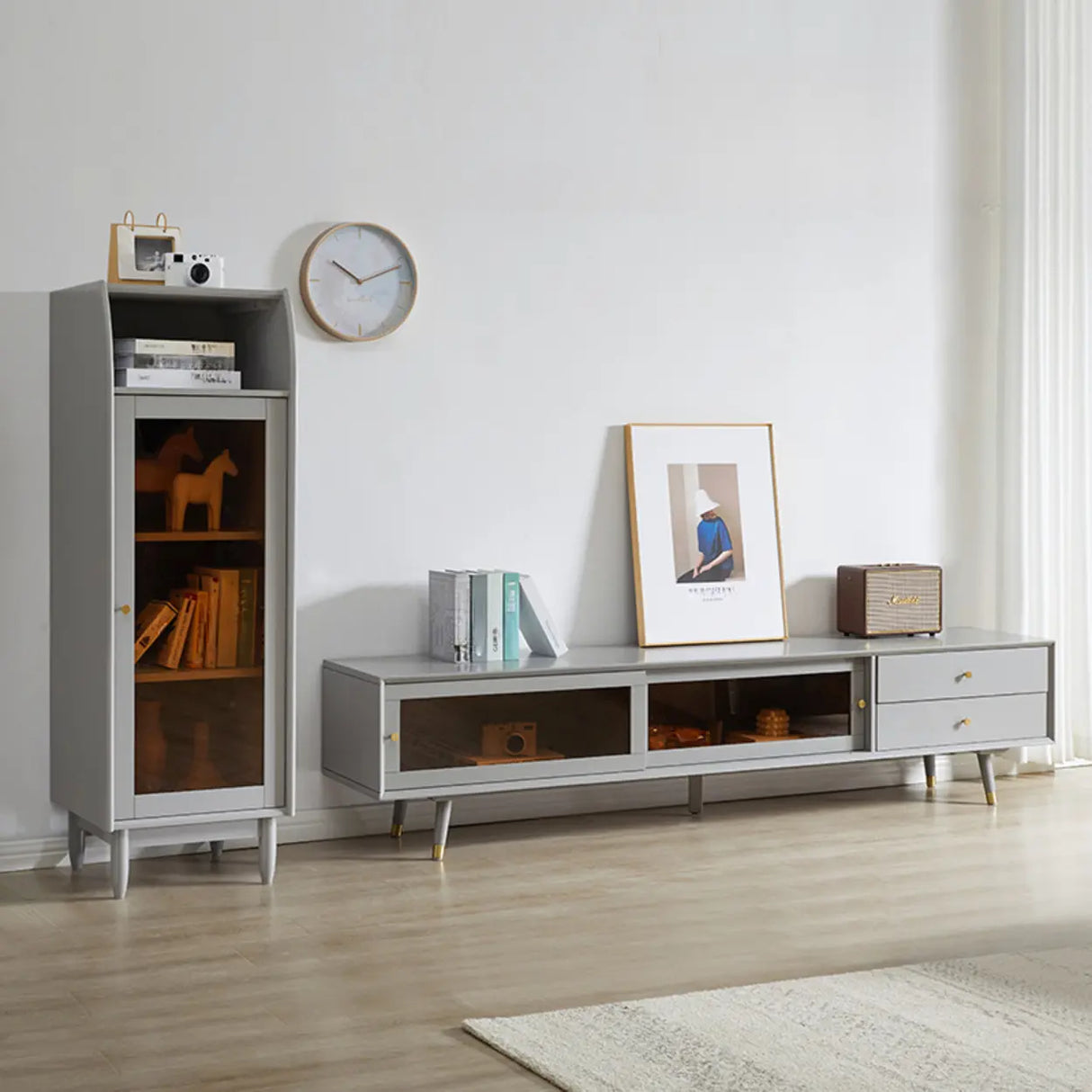 Modern Vertical Gray Wood Rectangle Closed Bookcase Image - 2