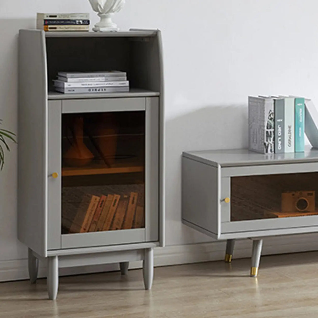 Modern Vertical Gray Wood Rectangle Closed Bookcase Image - 3