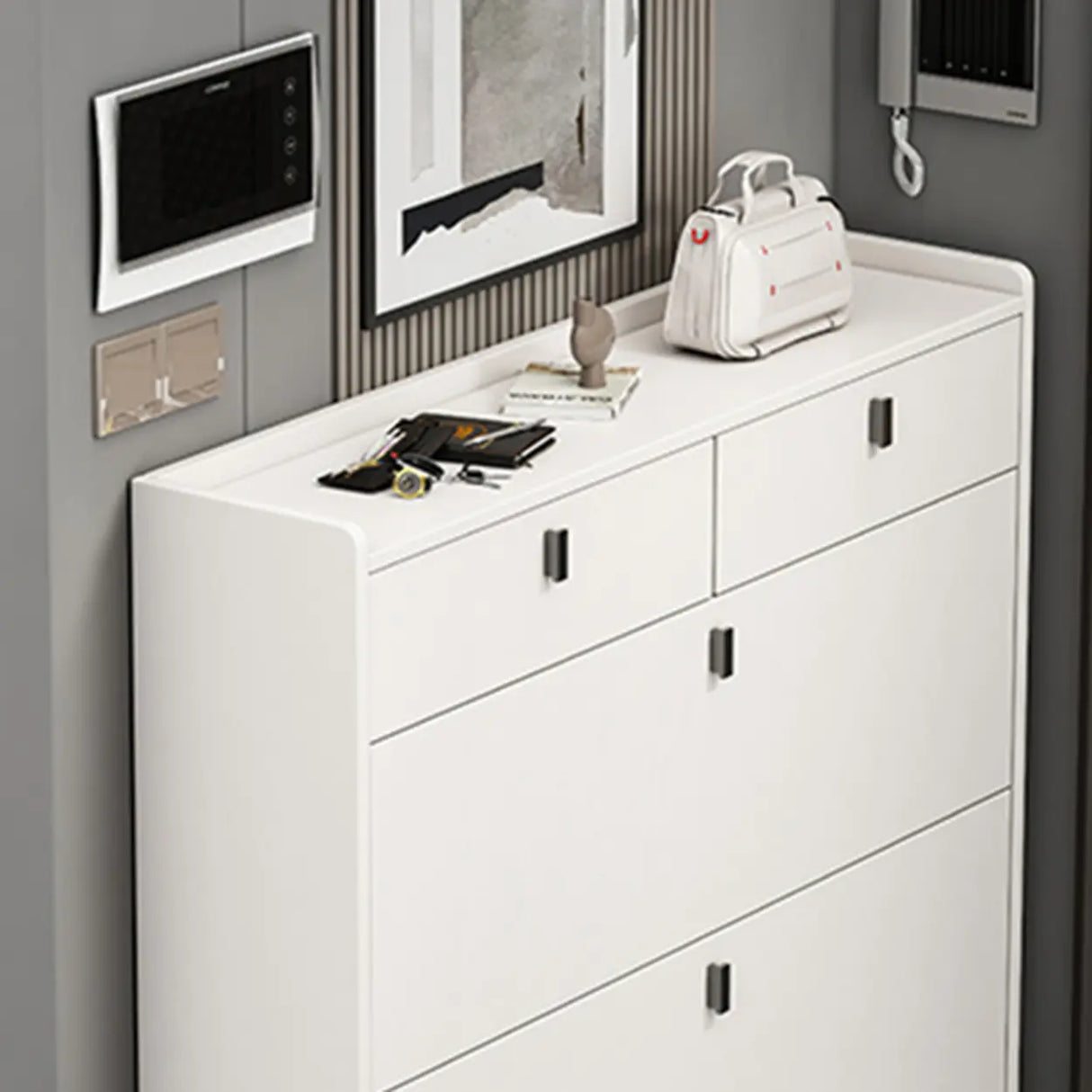 Modern Vertical MDF Hallway White Large Shoe Storage Unit Image - 10