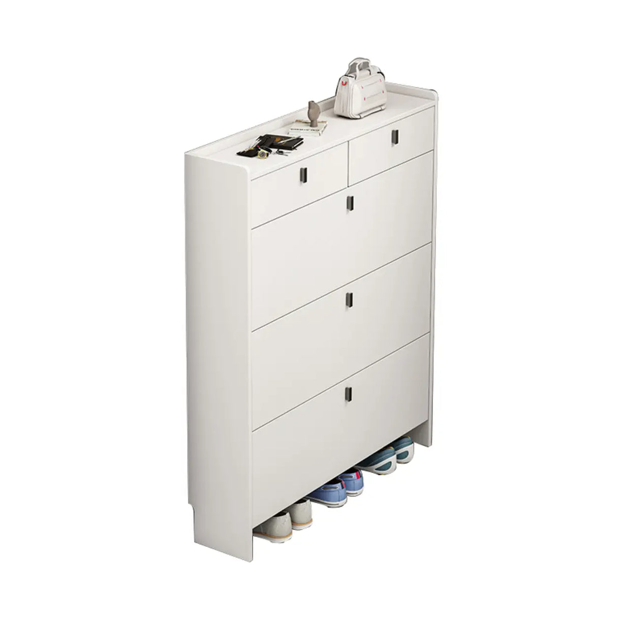 Modern Vertical MDF Hallway White Large Shoe Storage Unit Image - 3