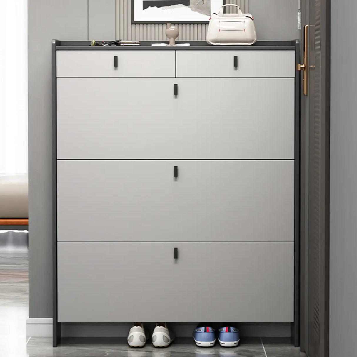 Modern Vertical MDF Hallway White Large Shoe Storage Unit Image - 8