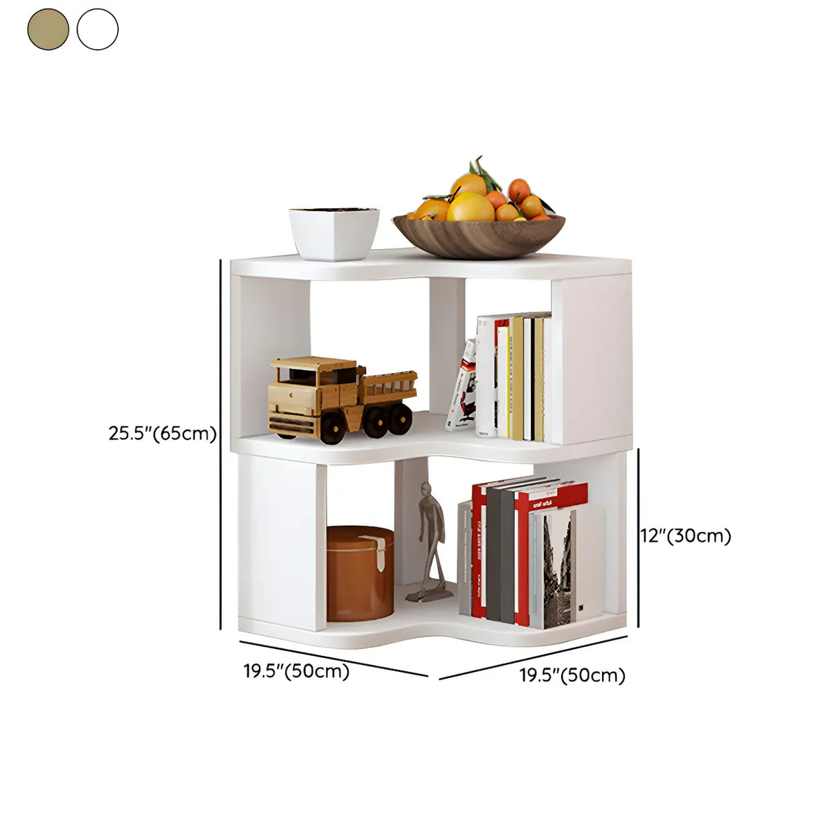Modern Vertical Open Shelves Wood Corner Bookcase