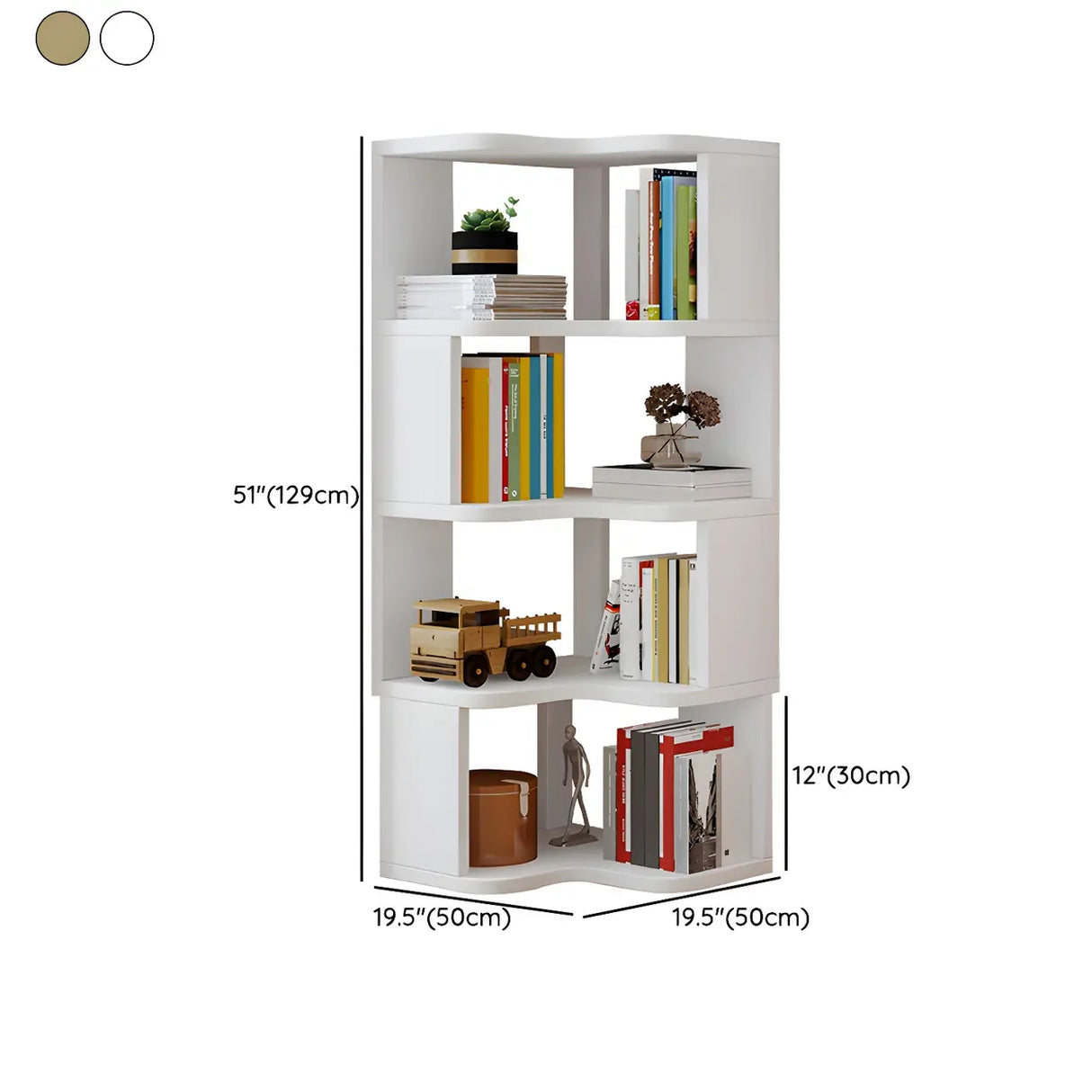 Modern Vertical Open Shelves Wood Corner Bookcase Image - 20
