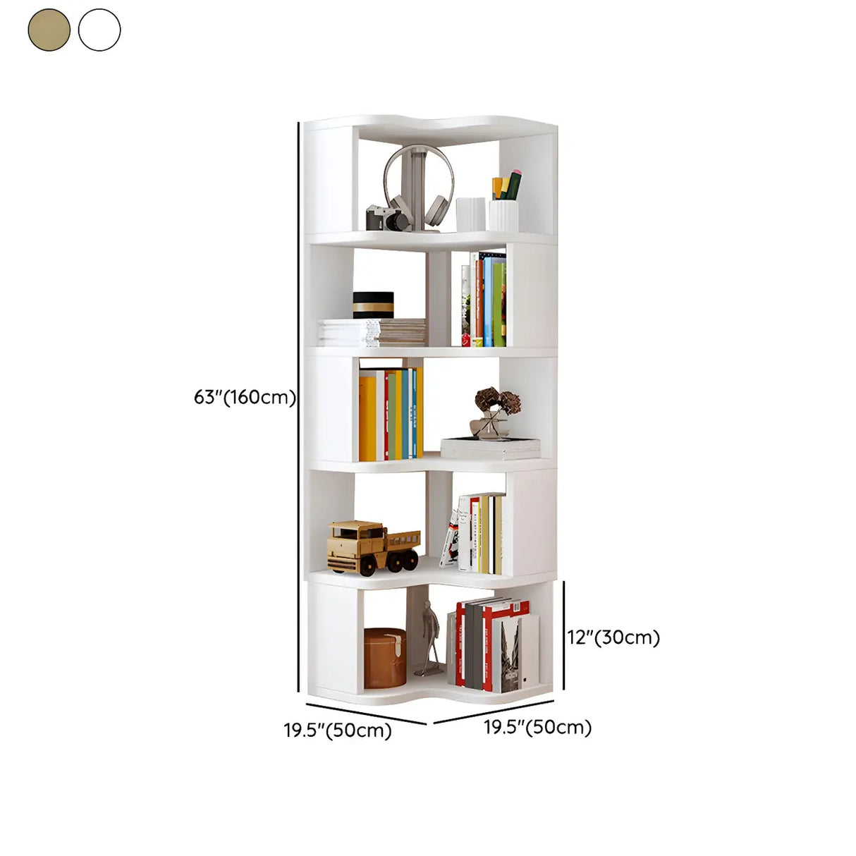 Modern Vertical Open Shelves Wood Corner Bookcase Image - 21