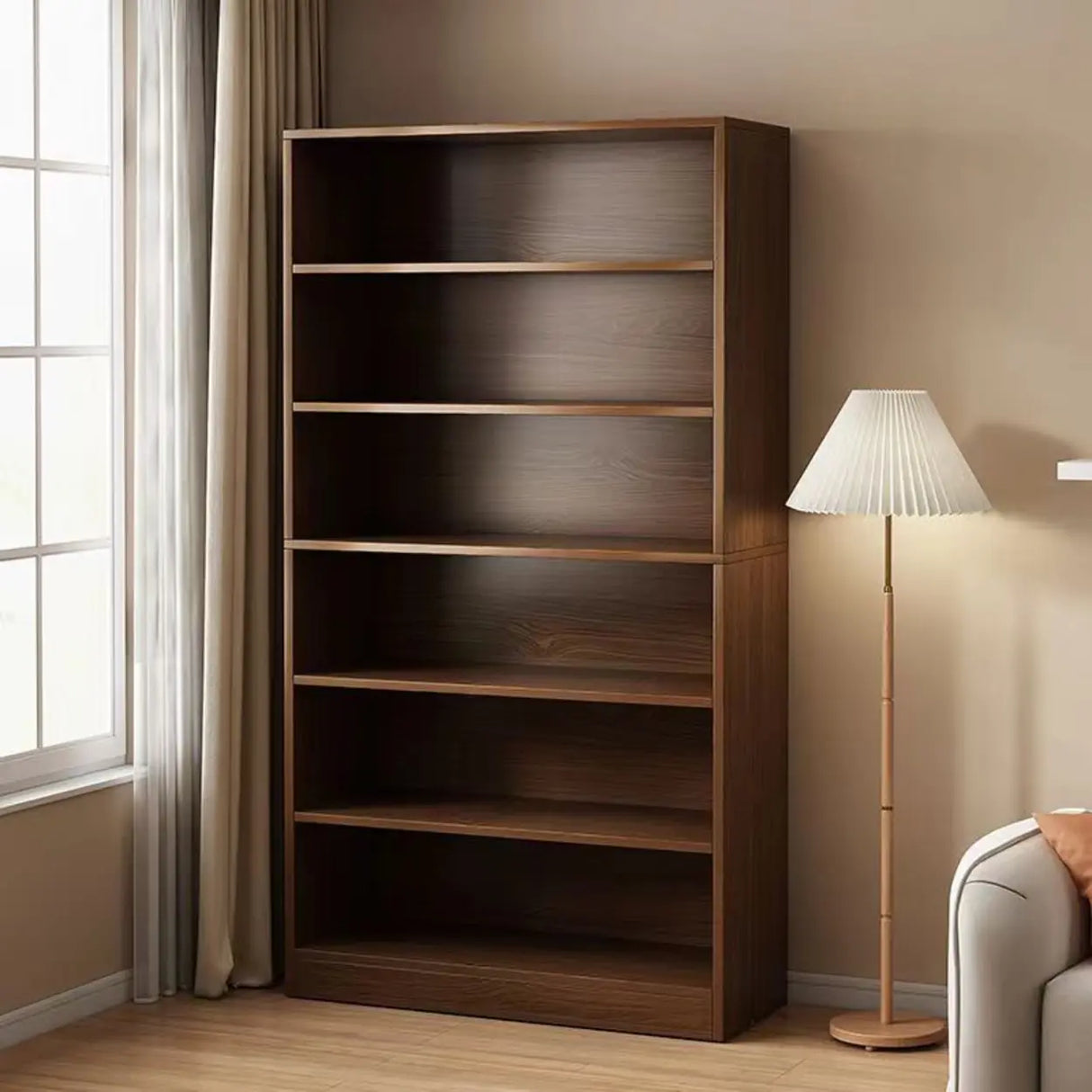 Modern Vertical Rectangular Timber Multi-shelf Bookcase Image - 5