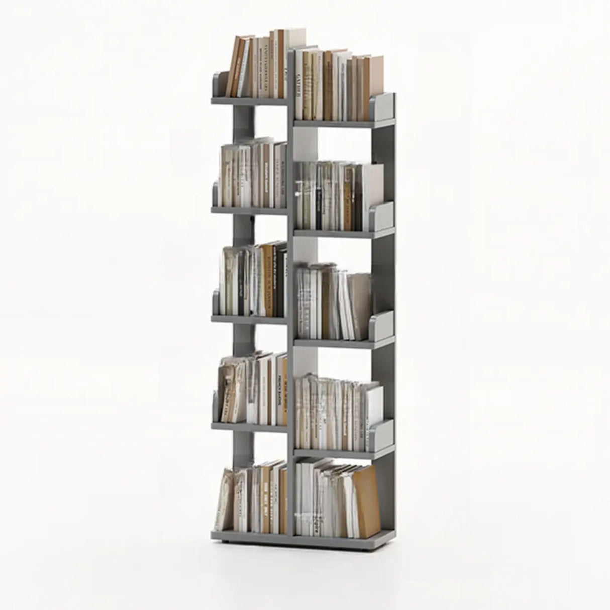 Modern Vertical Tree Tiered Wood Open Back Corner Bookshelf Image - 3