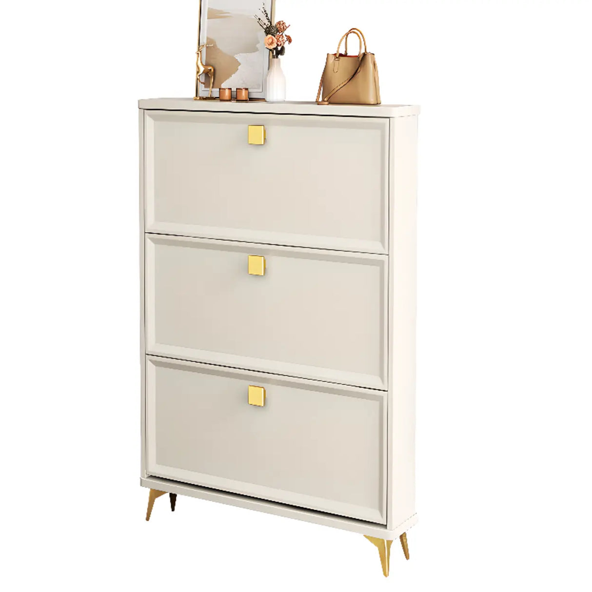 Modern Vertical Wood Hallway White Large Shoe Cabinet Image - 2