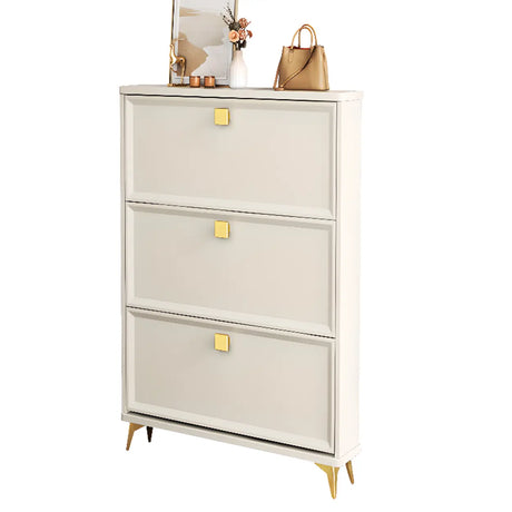 Modern Vertical Wood Hallway White Large Shoe Cabinet Image - 2