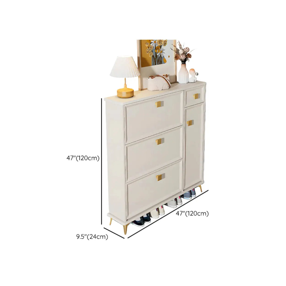 Modern Vertical Wood Hallway White Large Shoe Cabinet Image - 30