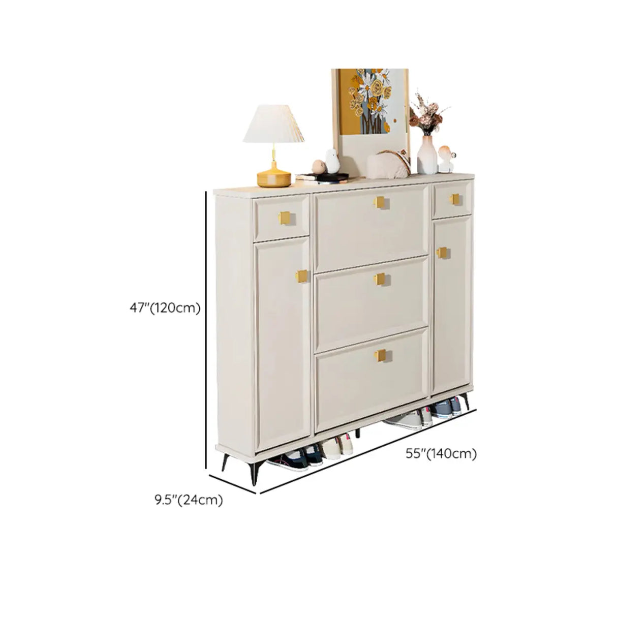 Modern Vertical Wood Hallway White Large Shoe Cabinet Image - 31