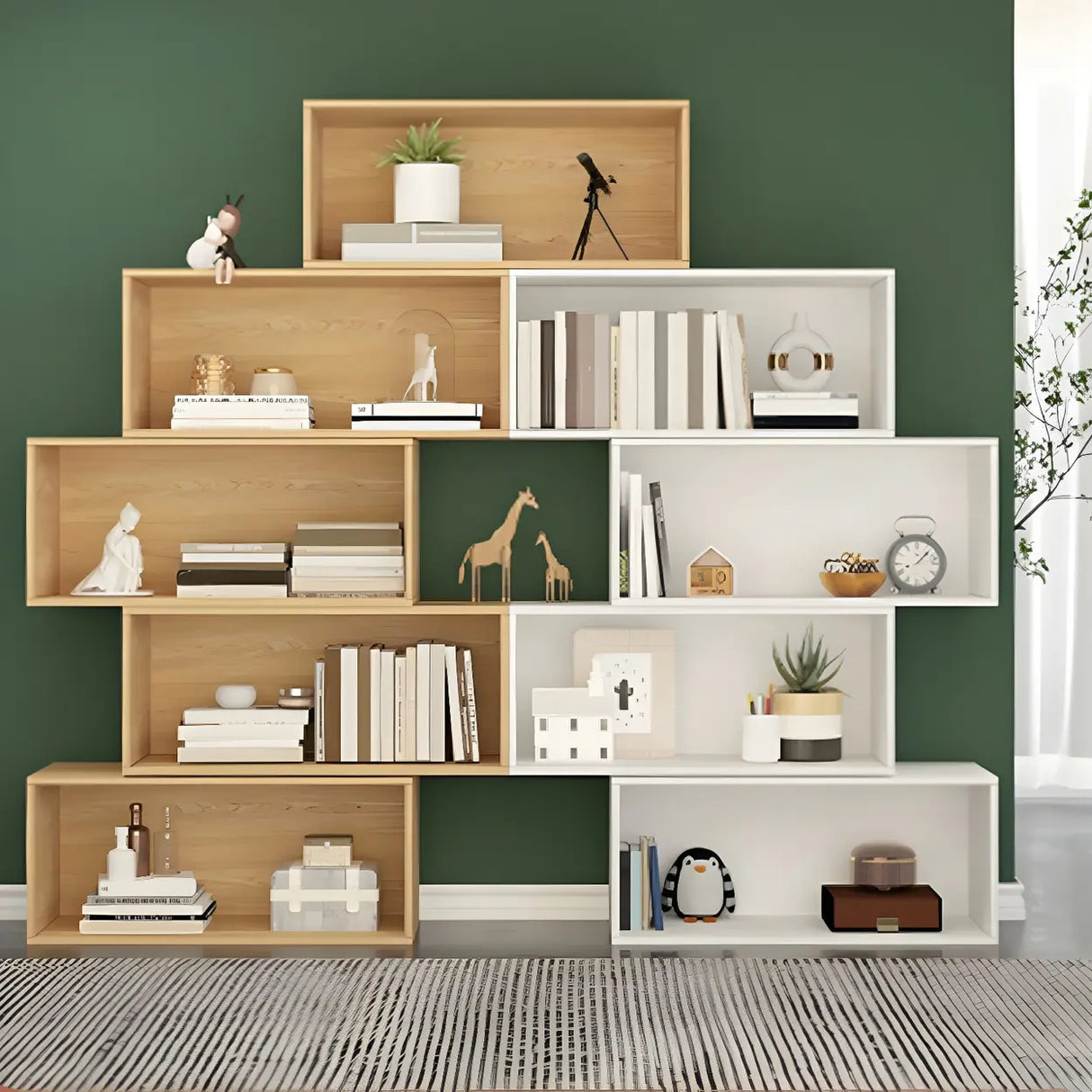 Modern Vibrant Rectangular Wooden Modular Bookcase Image - 16