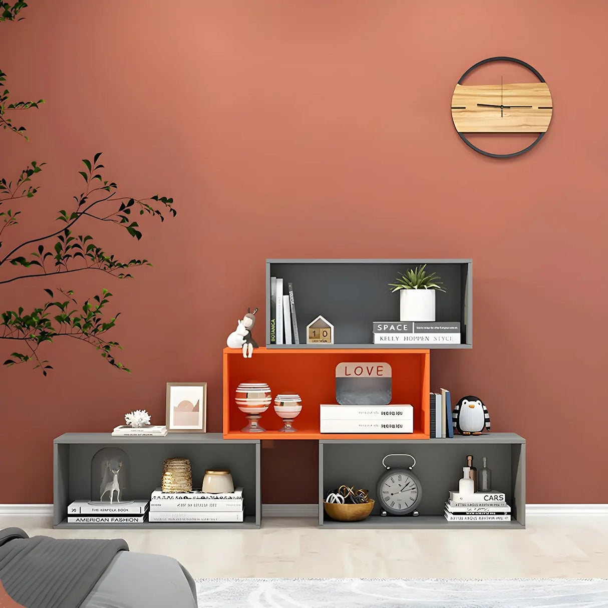 Modern Vibrant Rectangular Wooden Modular Bookcase Image - 17