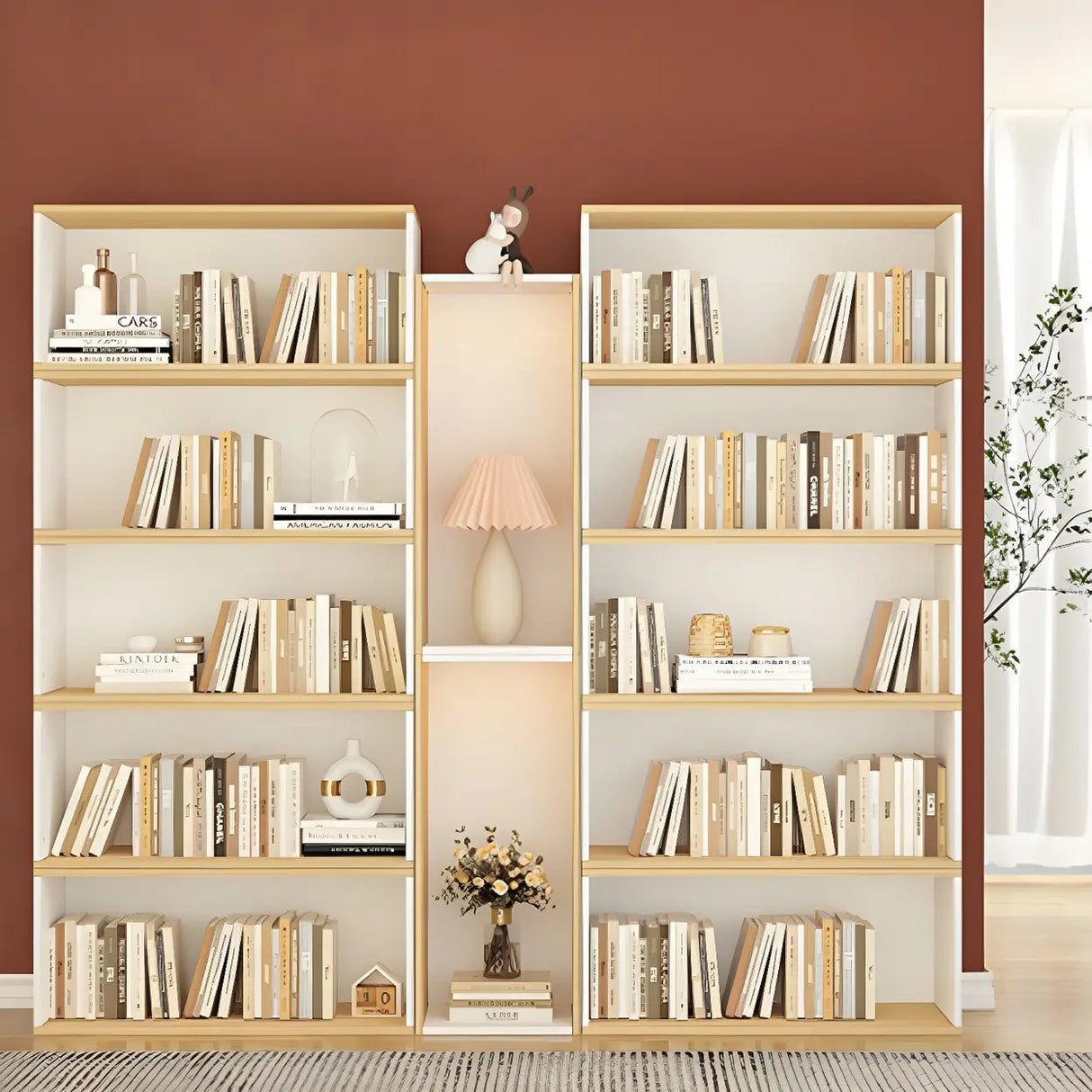 Modern Vibrant Rectangular Wooden Modular Bookcase Image - 22