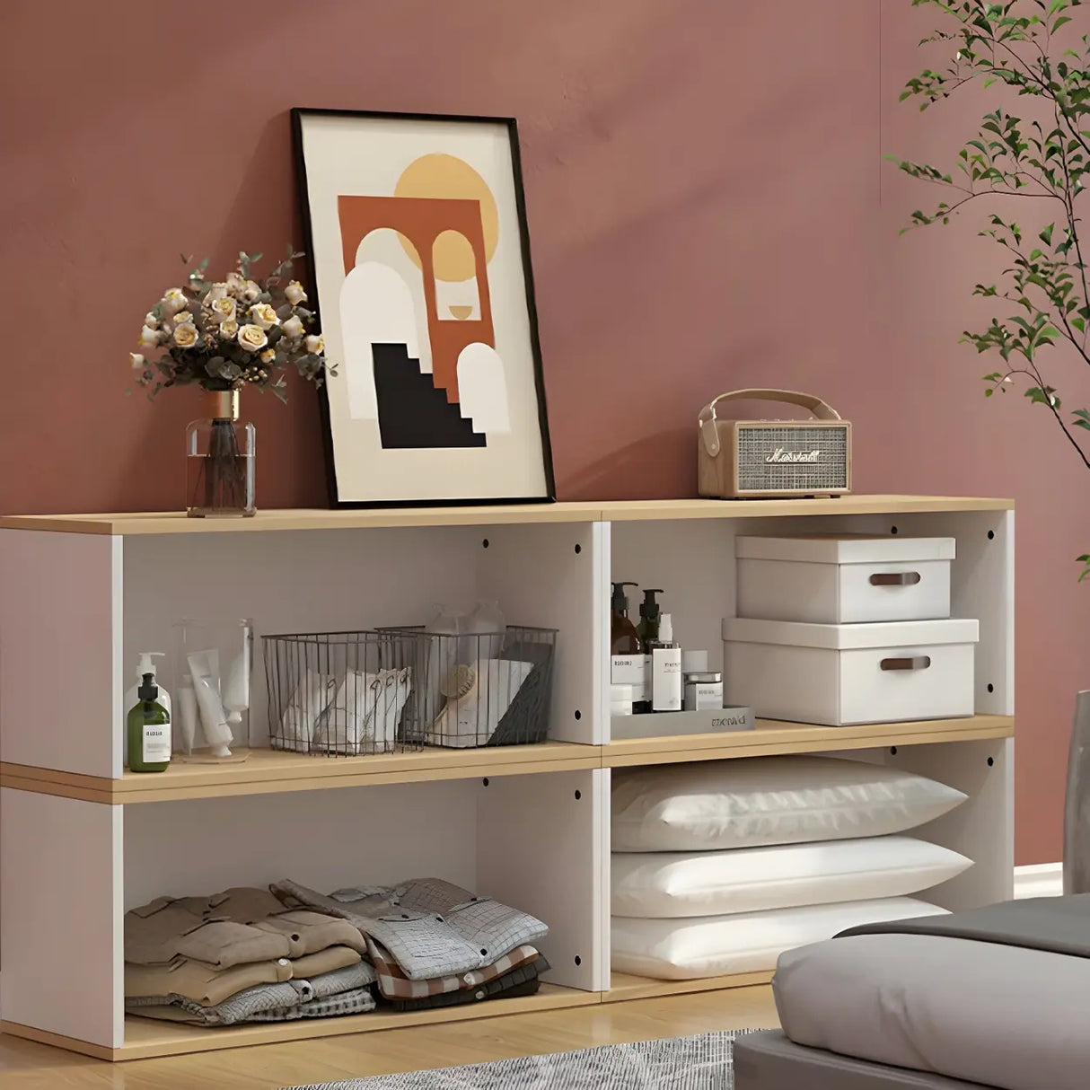 Modern Vibrant Rectangular Wooden Modular Bookcase Image - 29