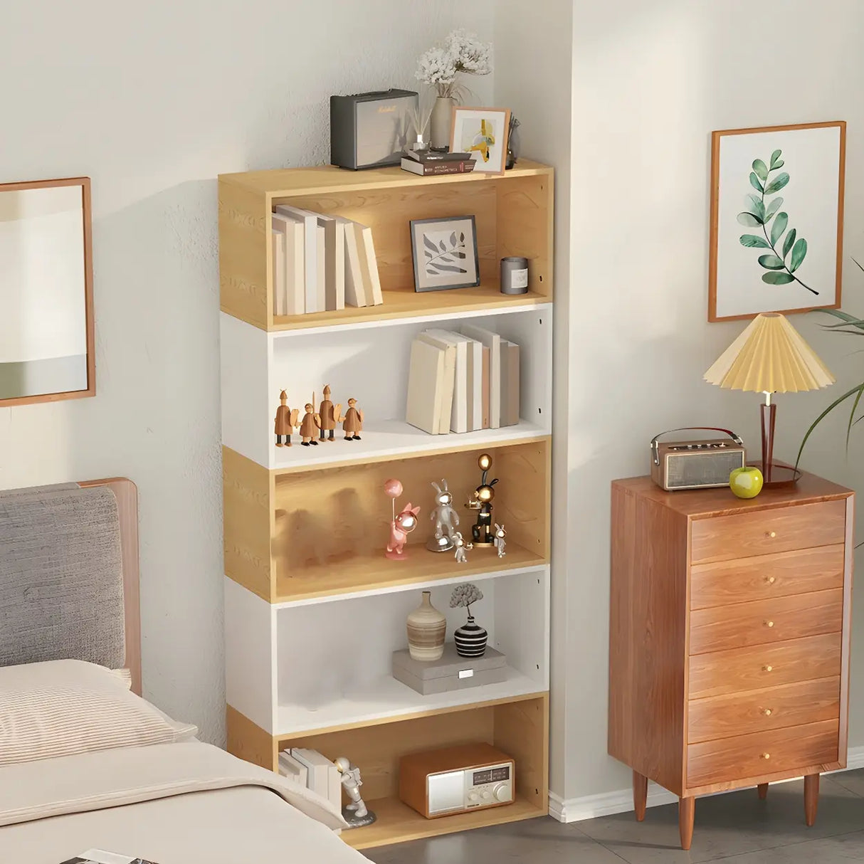 Modern Vibrant Rectangular Wooden Modular Bookcase Image - 7