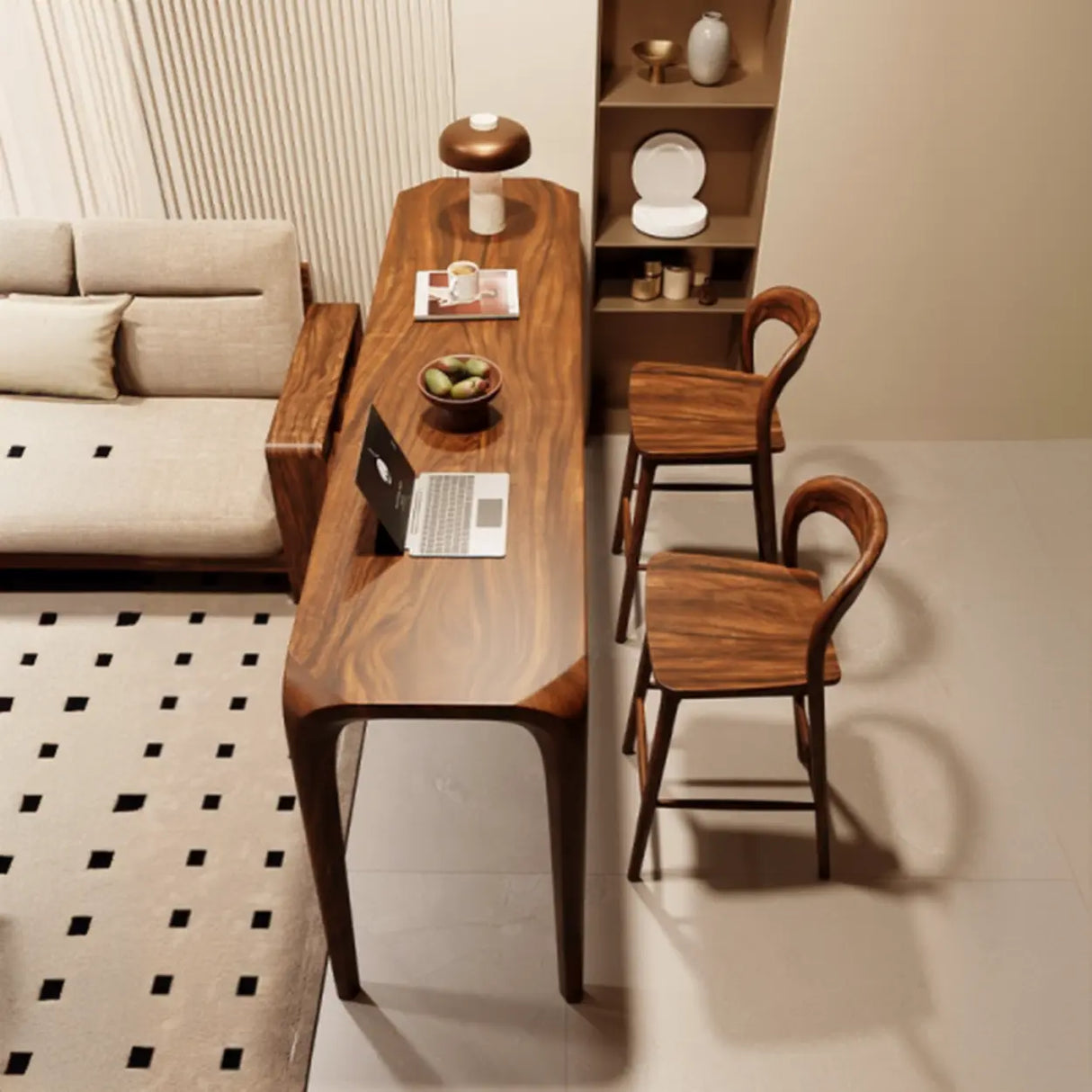 Modern Walnut Bar Table Set with Stools for Living Room Image - 3