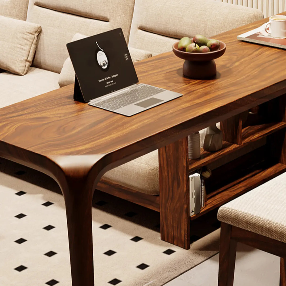 Modern Walnut Bar Table Set with Stools for Living Room Image - 7