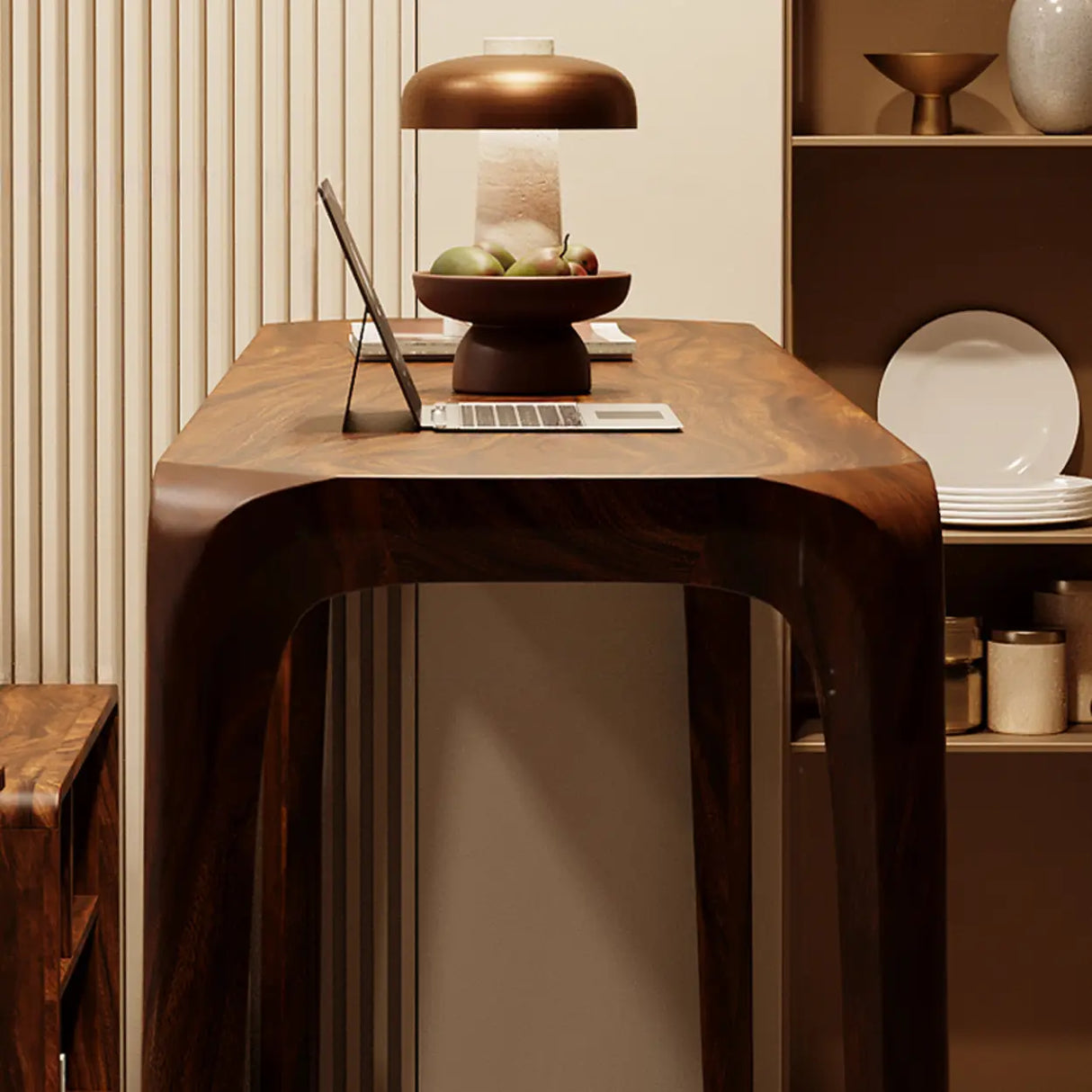 Modern Walnut Bar Table Set with Stools for Living Room Image - 8