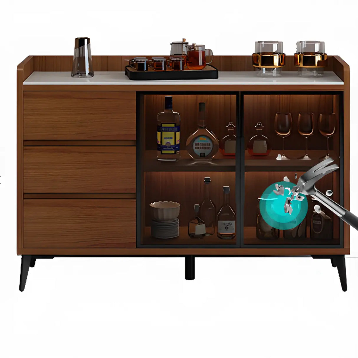 Modern Walnut Rectangular Wood Large Wine Rack Cabinet Storage Image - 10