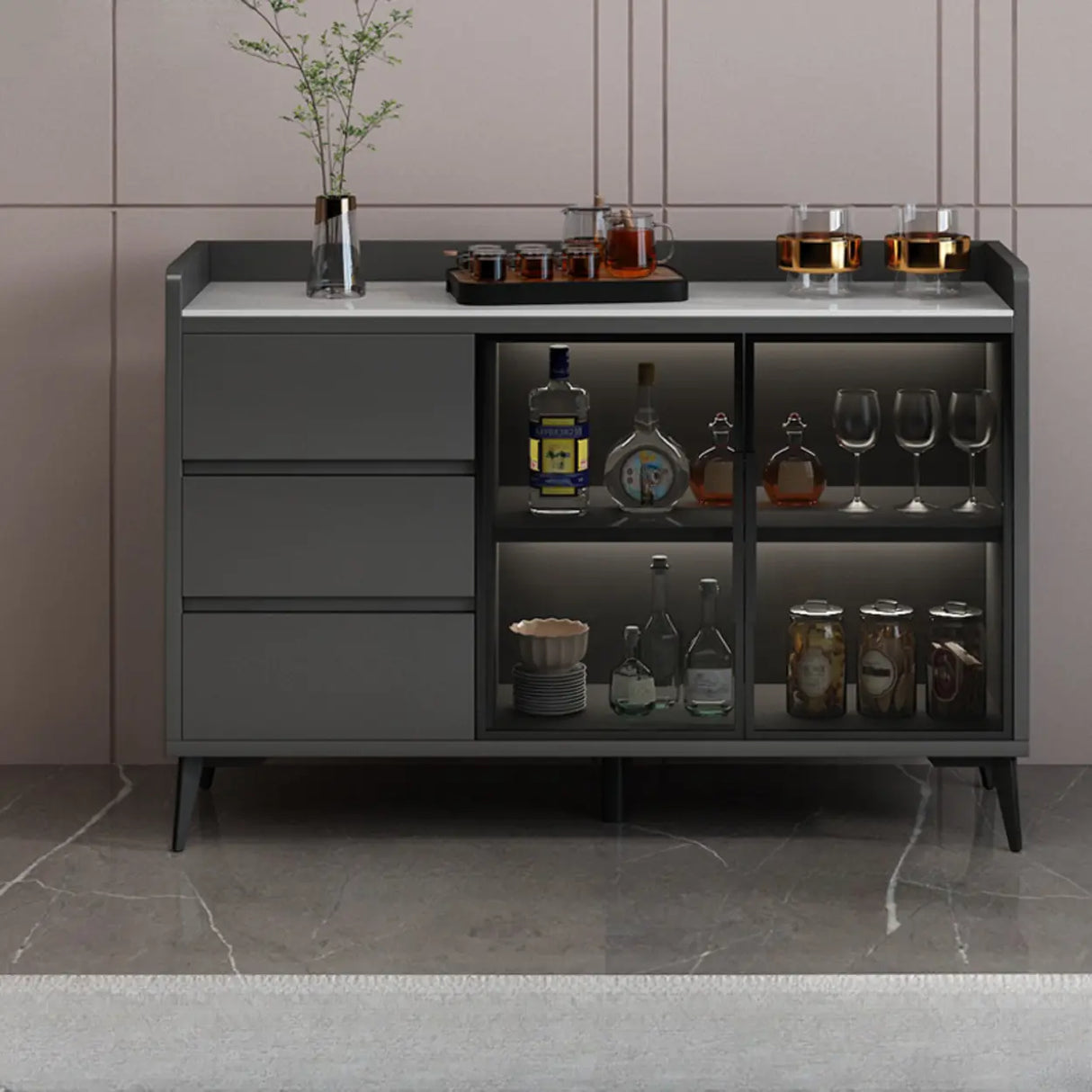 Modern Walnut Rectangular Wood Large Wine Rack Cabinet Storage Image - 3