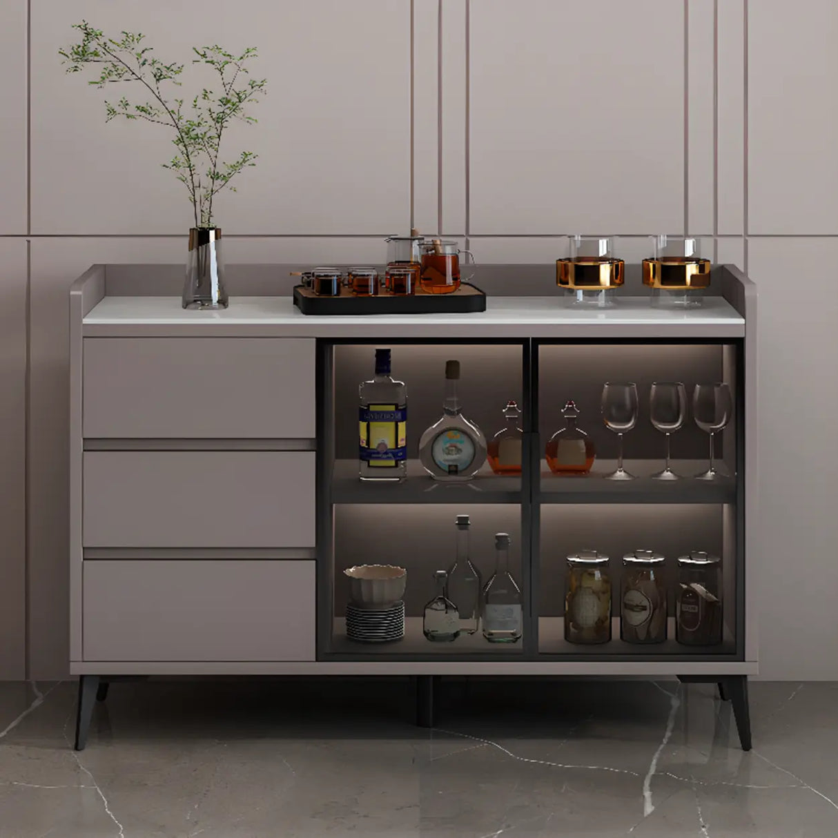 Modern Walnut Rectangular Wood Large Wine Rack Cabinet Storage Image - 4