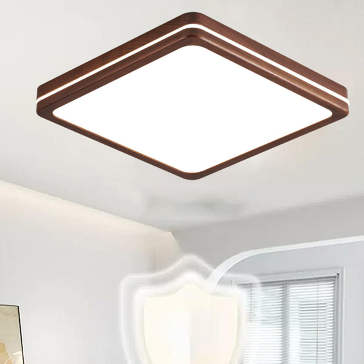 Modern Walnut Square LED Flush Mount Ceiling Light Image - 17