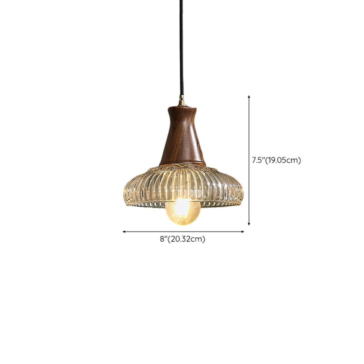 Modern Walnut Wood Clear Glass Bowl Pendant Light