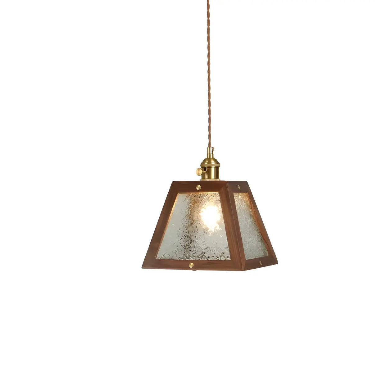 Modern Walnut Wood Geometric Glass Pendant Light Image - 1