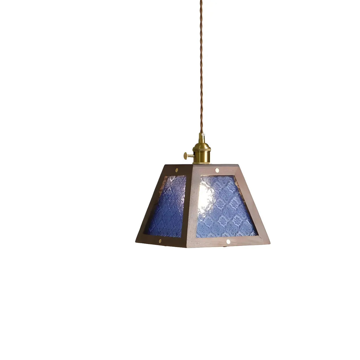 Modern Walnut Wood Geometric Glass Pendant Light Image - 3