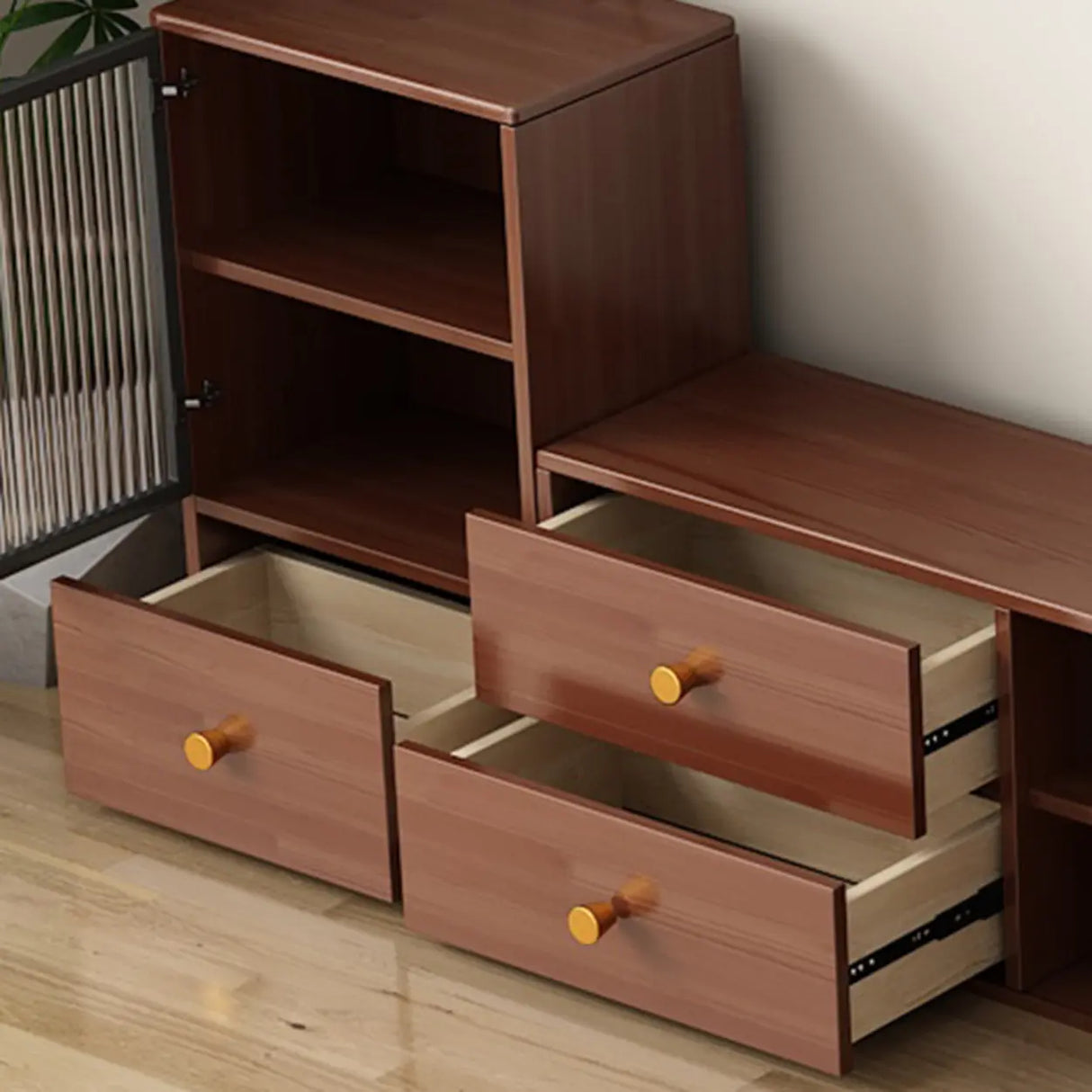 Modern Walnut Wood TV Stand with Storage Cabinet Image - 11