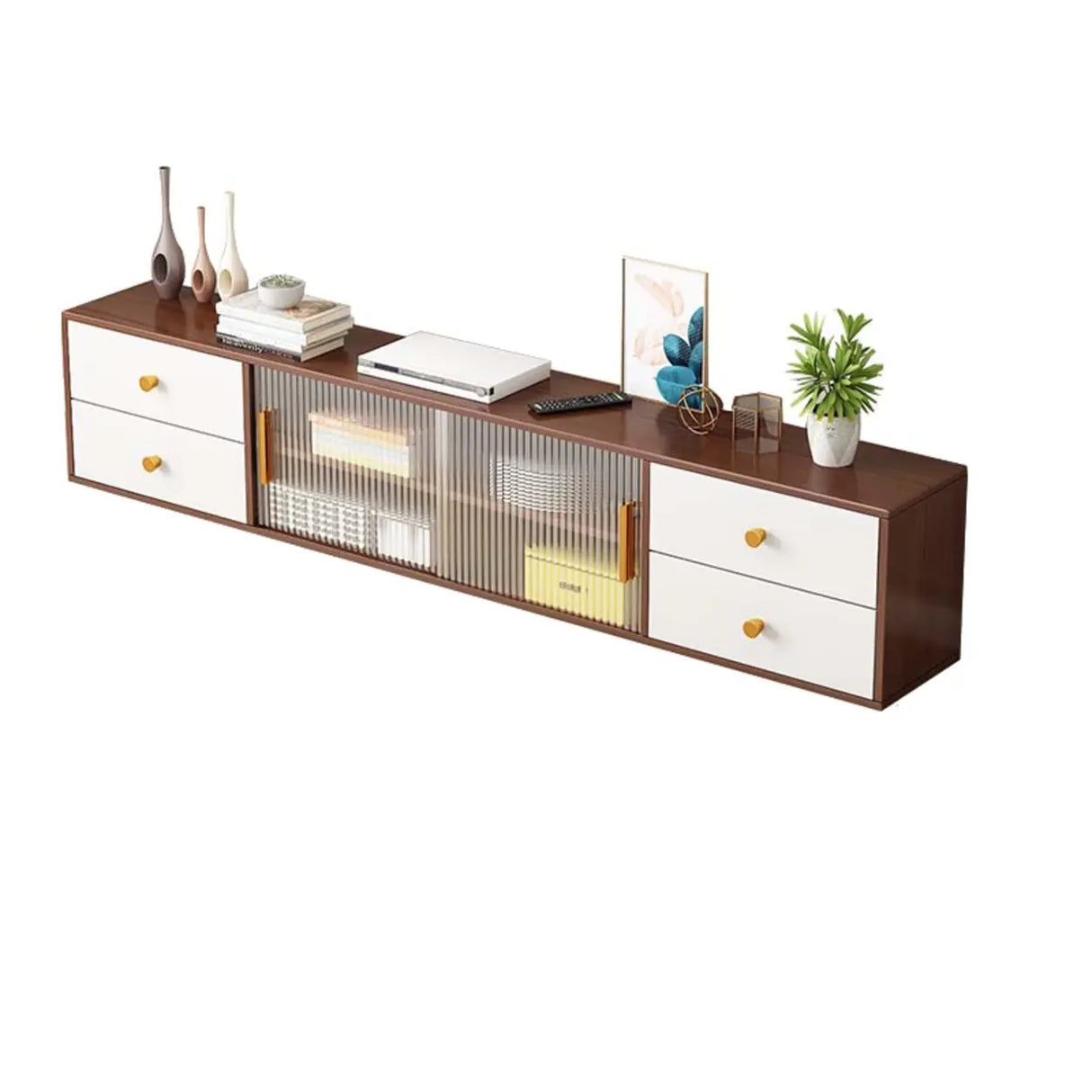 Modern Walnut Wood TV Stand with Storage Cabinet Image - 2