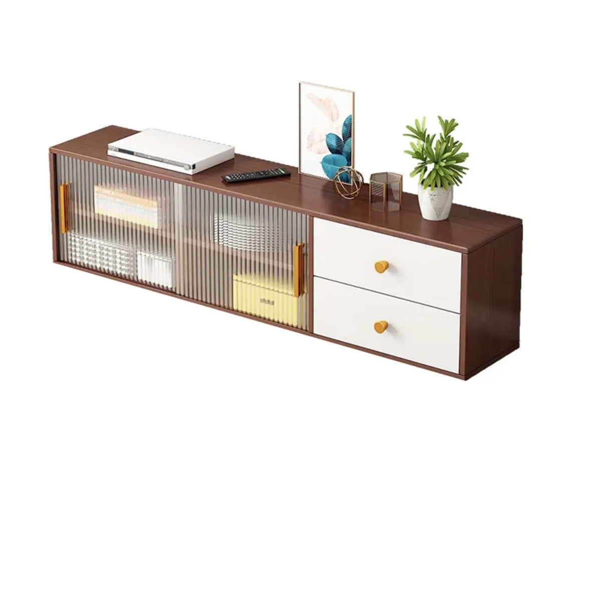 Modern Walnut Wood TV Stand with Storage Cabinet Image - 3