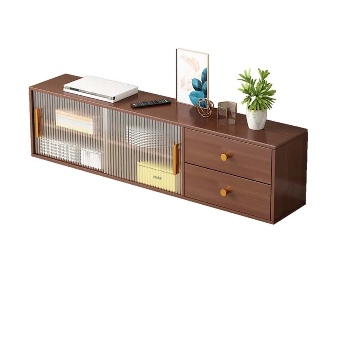 Modern Walnut Wood TV Stand with Storage Cabinet Image - 7