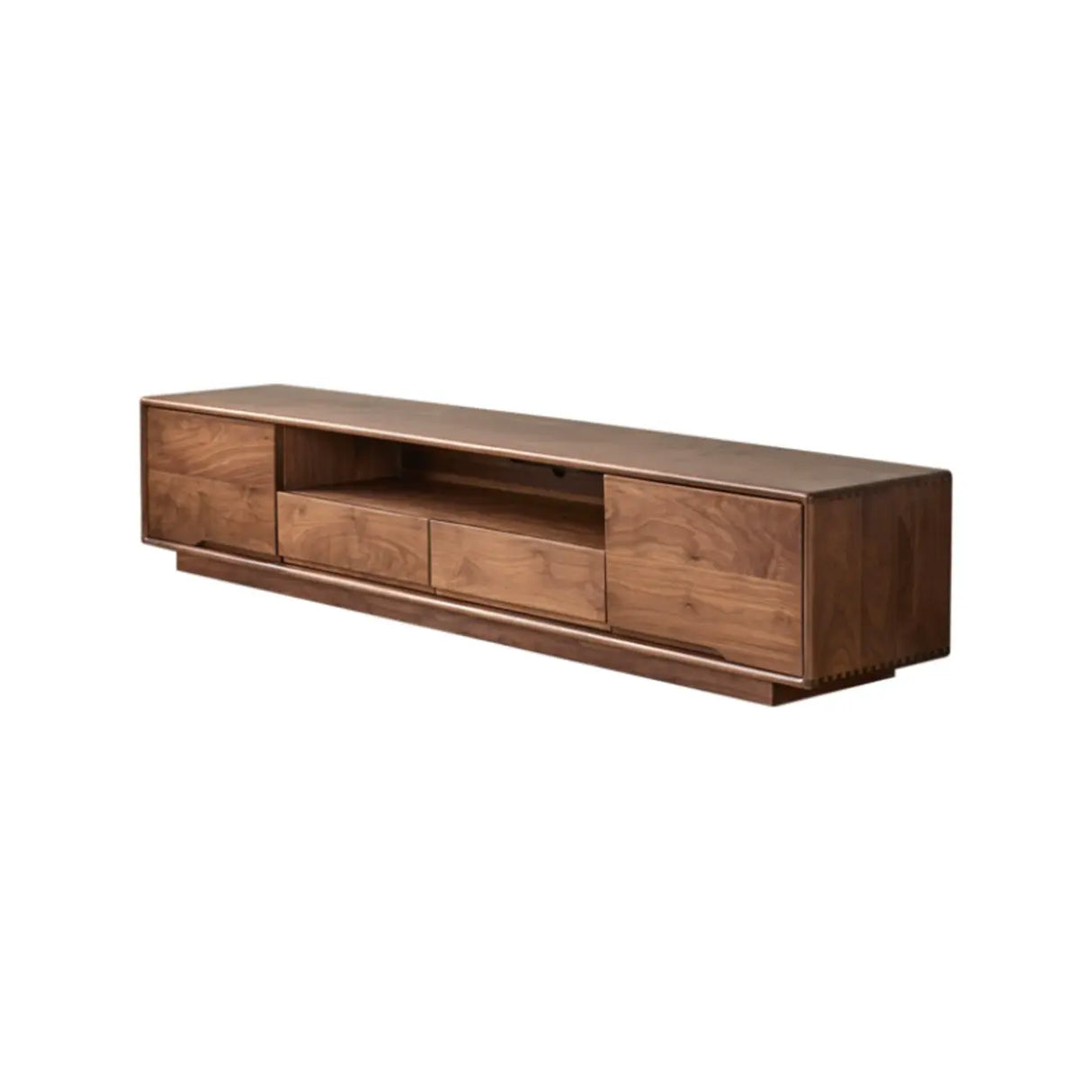 Modern Walnut Wood TV Stand with Storage Cabinets Image - 4