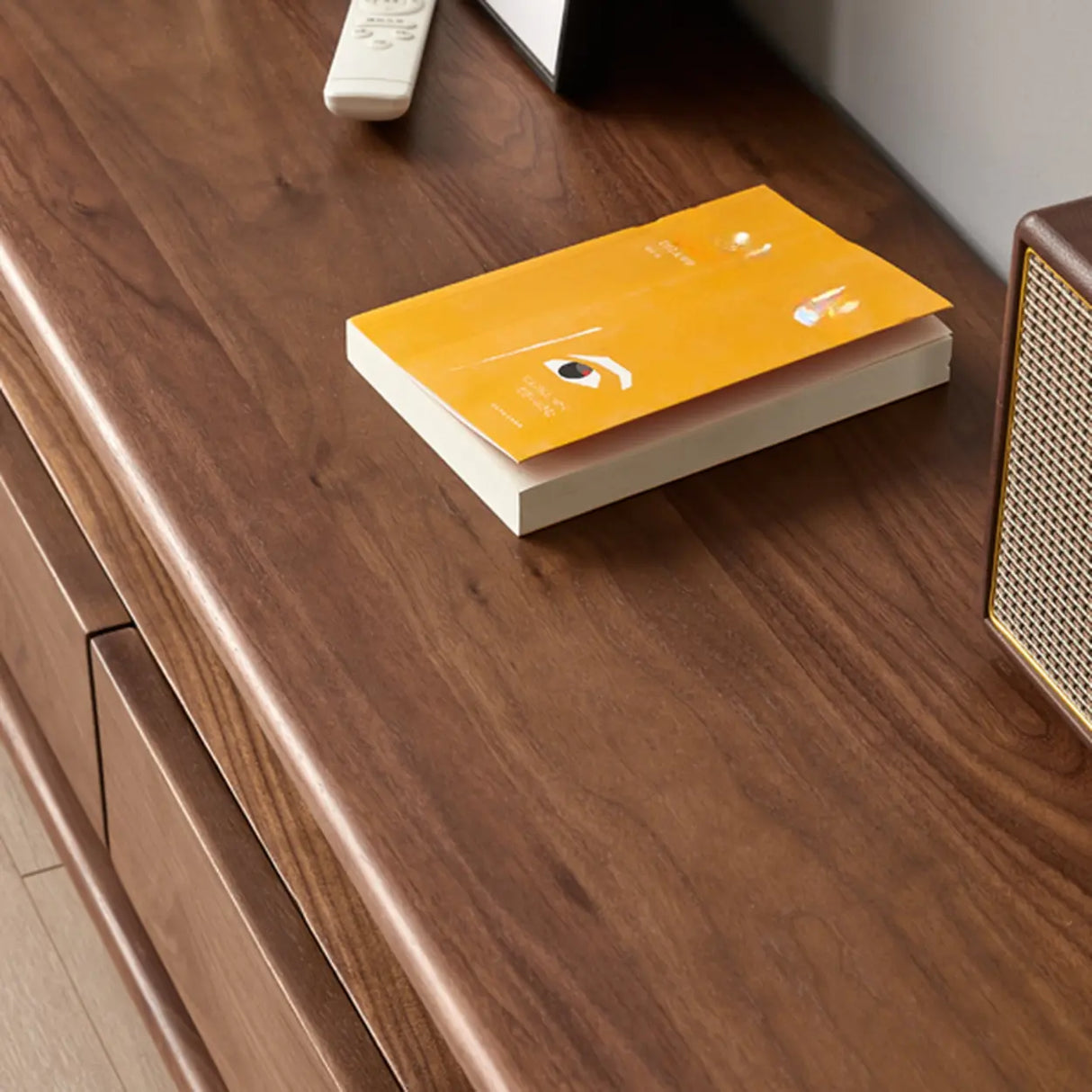 Modern Walnut Wood TV Stand with Storage Cabinets Image - 6