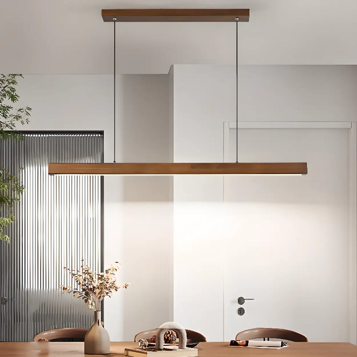 Modern Walnut Wooden Linear Island Hanging Light Image - 4