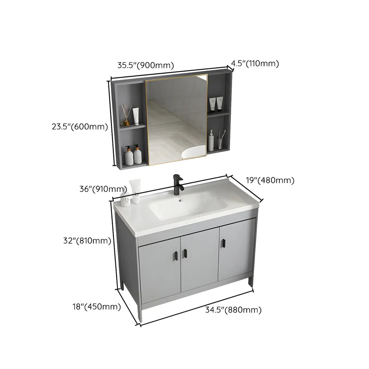 Modern Warp Resistant Freestanding Storage Bath Sink Vanity Image - 42