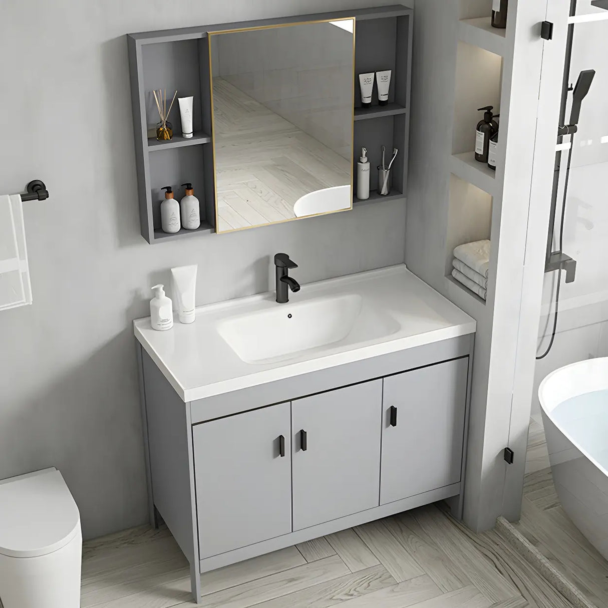 Modern Warp Resistant Freestanding Storage Bath Sink Vanity Image - 6