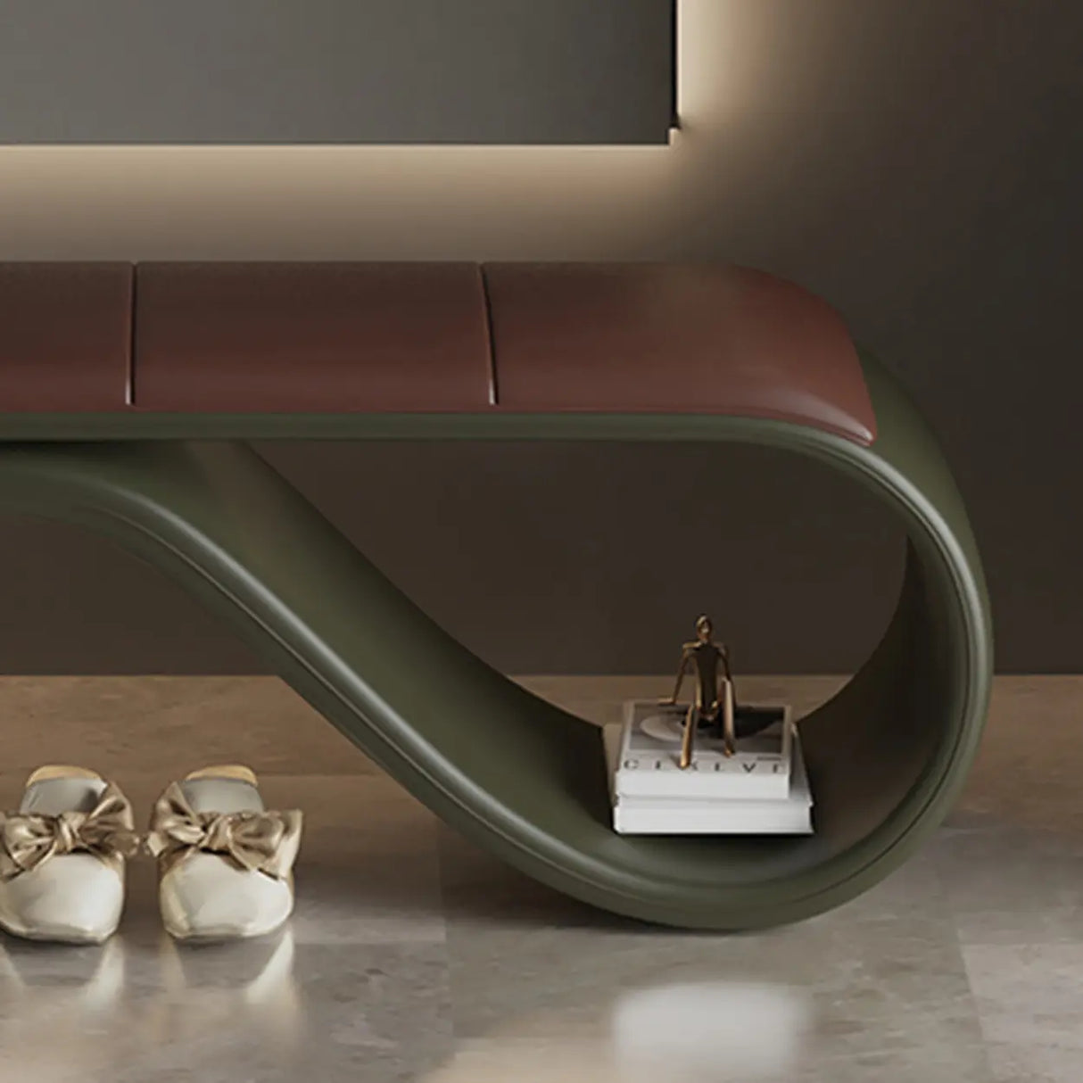 Modern Wave Bench with Cushioned Seat and Storage Space Image - 4