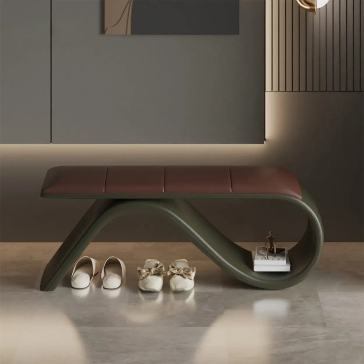 Modern Wave Bench with Cushioned Seat and Storage Space Image - 5
