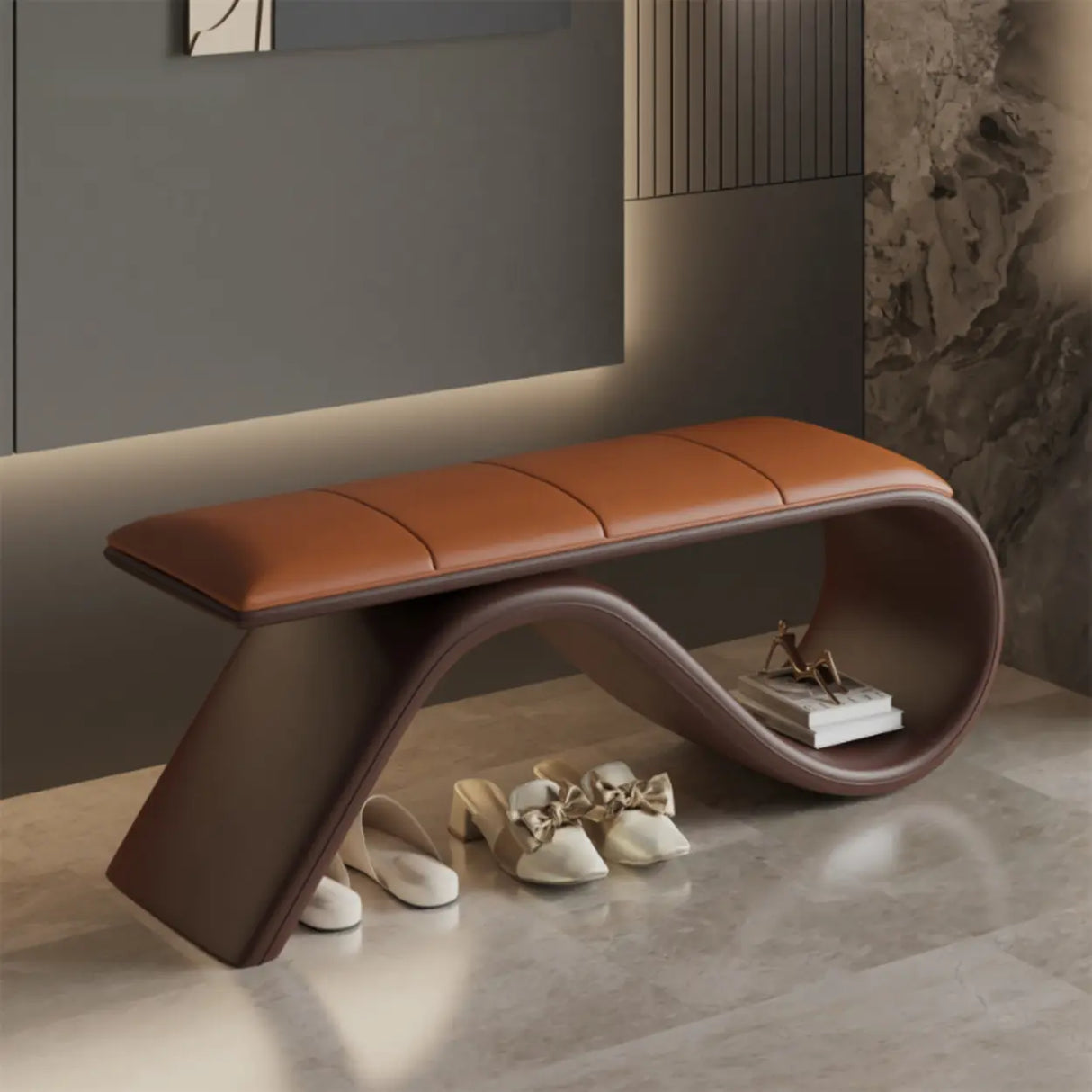 Modern Wave Bench with Cushioned Seat and Storage Space Image - 7
