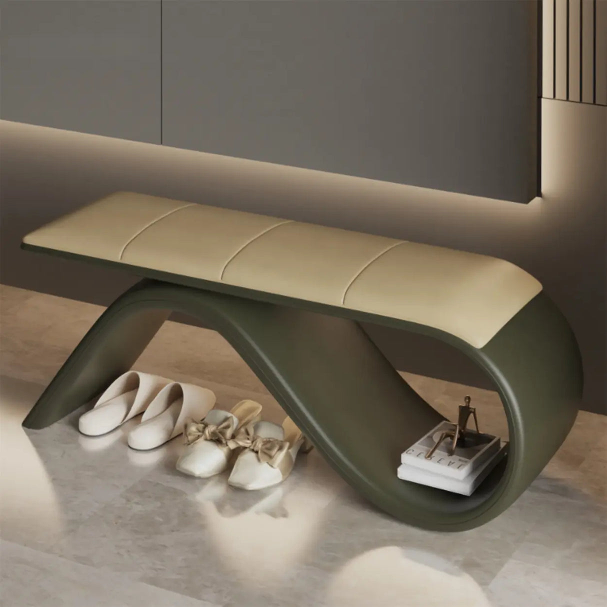 Modern Wave Bench with Cushioned Seat and Storage Space Image - 8
