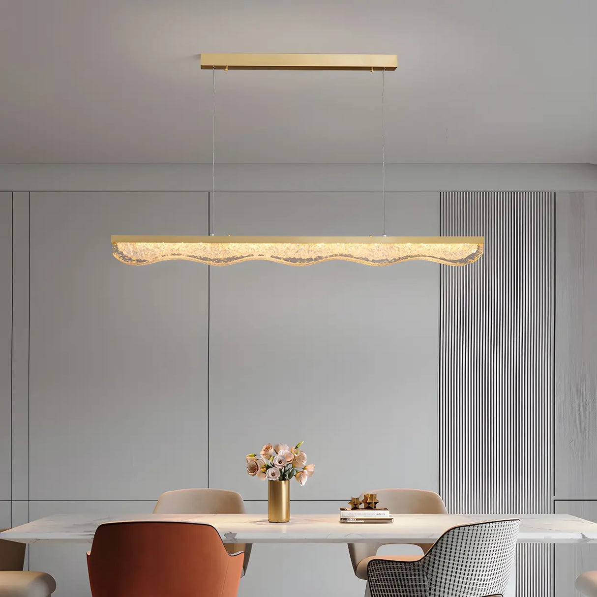 Modern Wave Gold LED Pendant Light Large Island Decor Image - 1