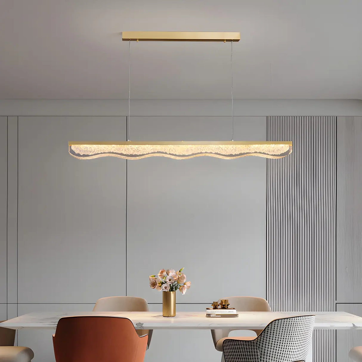 Modern Wave Gold LED Pendant Light Large Island Decor Image - 2