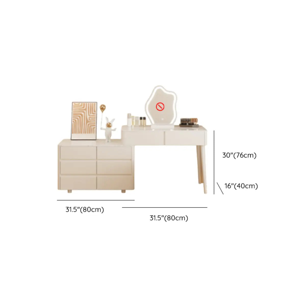 Modern Wavy Marble LED White Adjustable Makeup Vanity Set