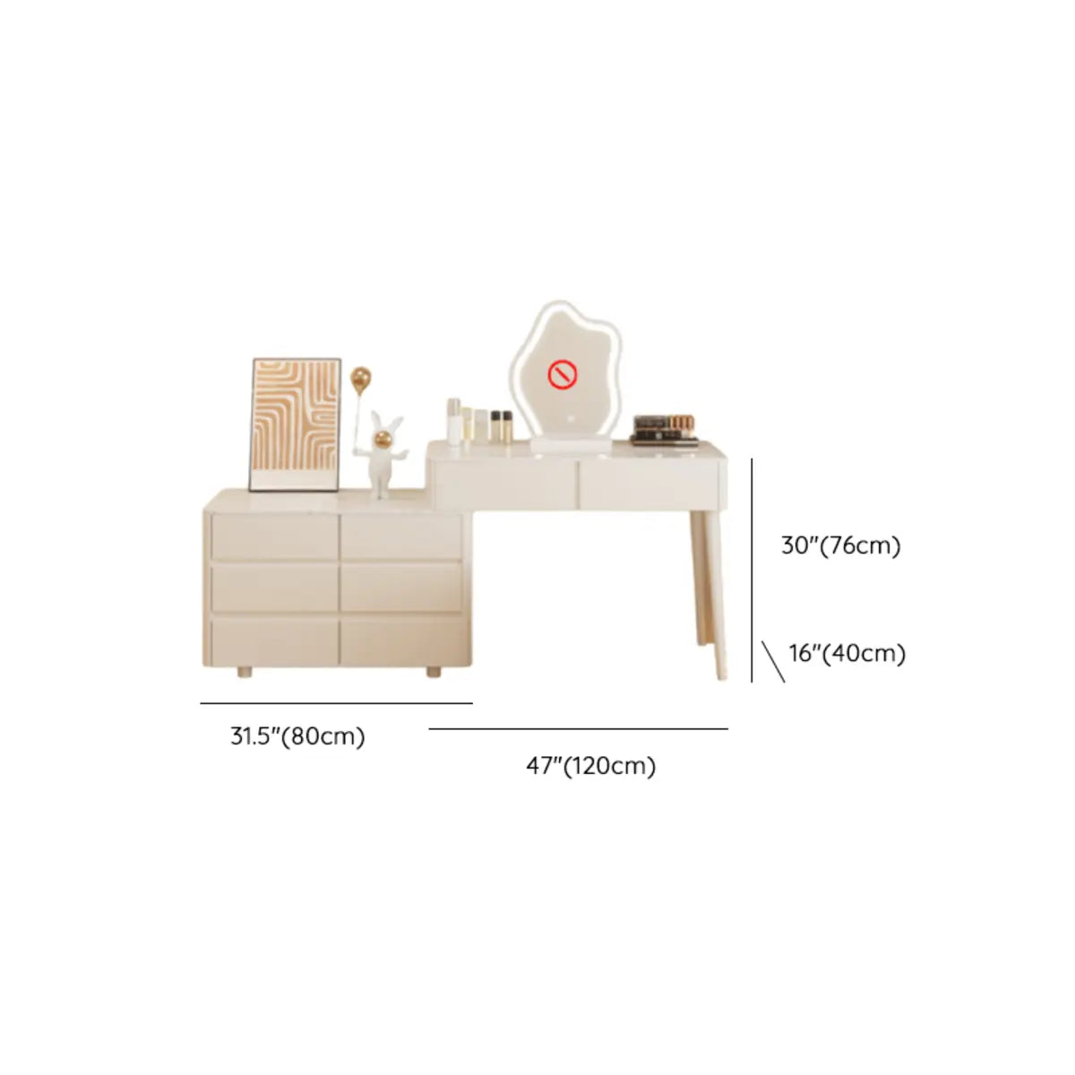 Modern Wavy Marble LED White Adjustable Makeup Vanity Set Image - 14