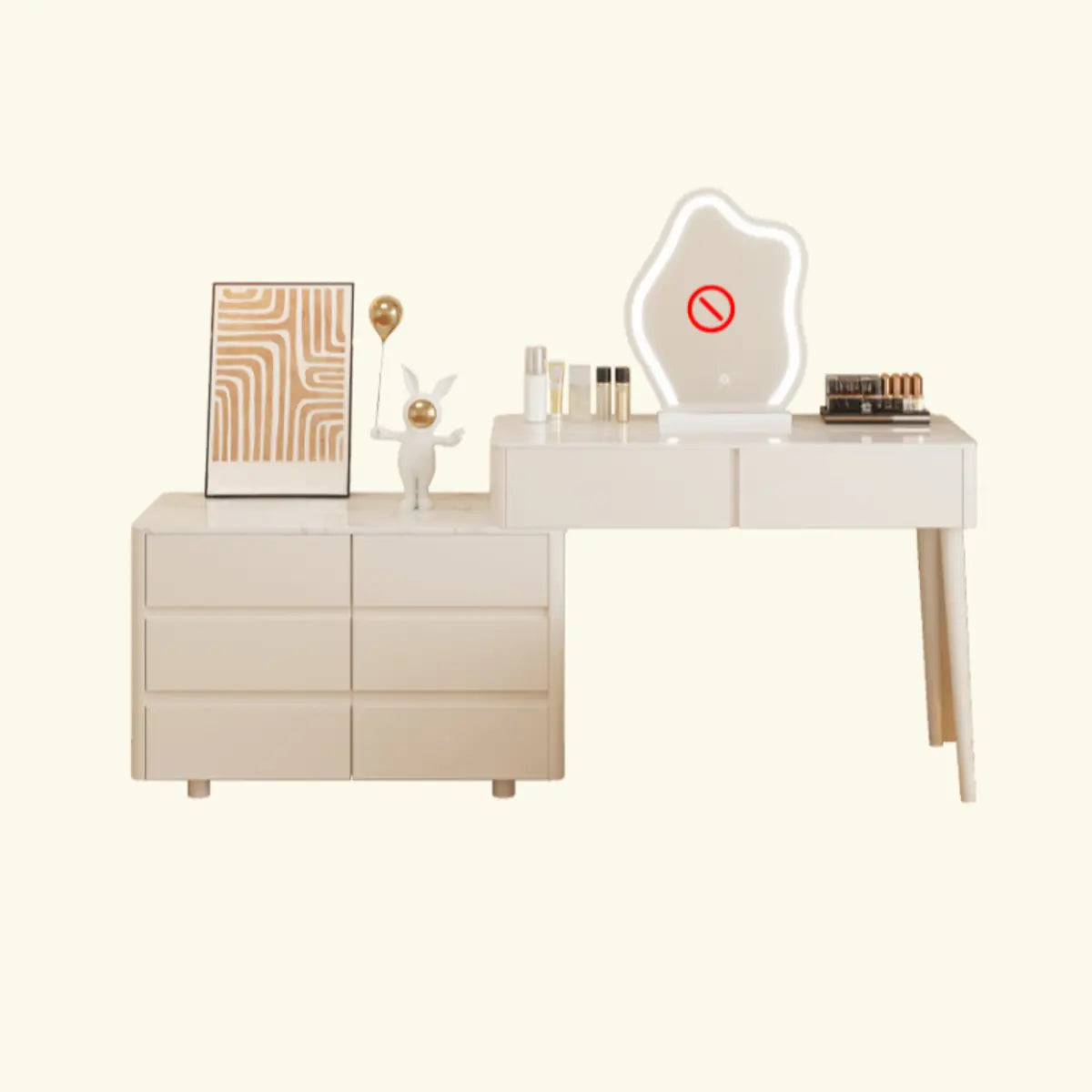 Modern Wavy Marble LED White Adjustable Makeup Vanity Set Image - 2